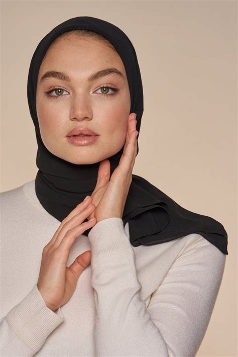 Everyday Chiffon Hijab Black Scarf Photography Model Photography Black Rectangle Black