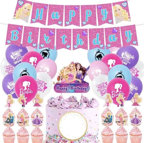 party decorations banner for barbi ballons caketopper for girl pink barbi dreamhouse sweet