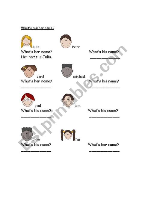Whats His Her Name Esl Worksheet By Victoriamontero