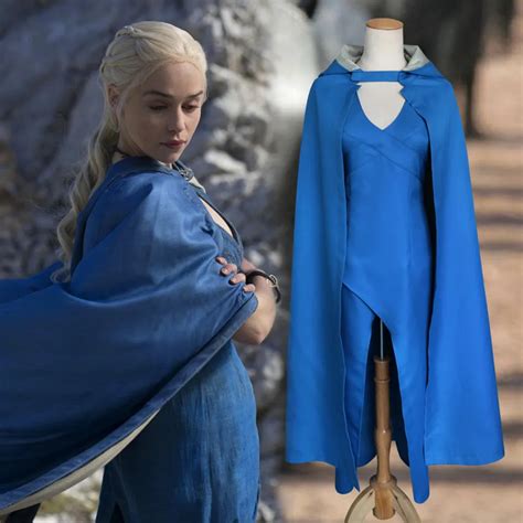 Game Of Thrones Blue Dress Cloak Daenerys Targaryen Costume Carnival