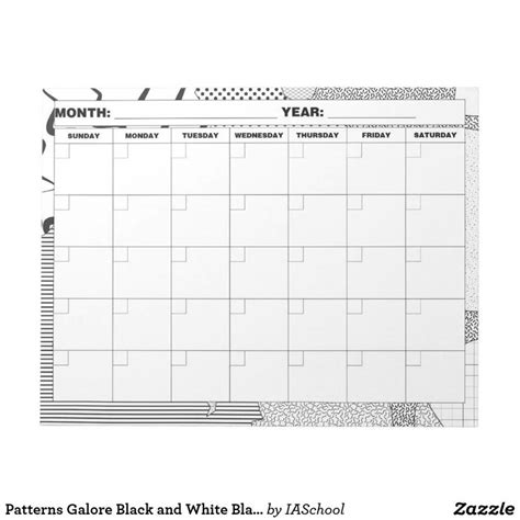 Patterns Galore Black And White Blank Calendar Notepad