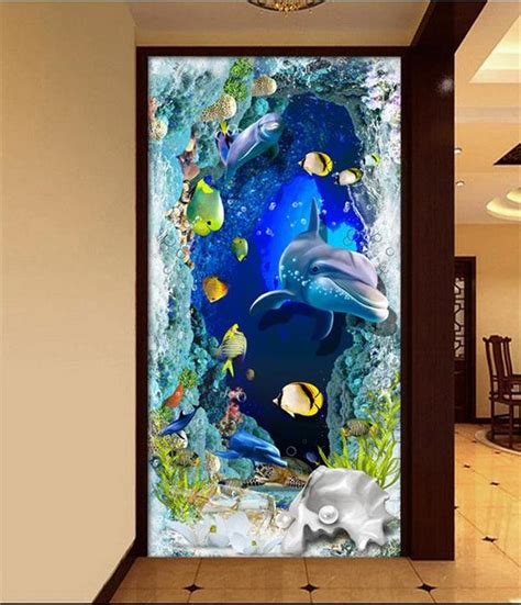 3d Room Wallpaper Custom Non Woven Murals Underwater Sea Fish Dolphin
