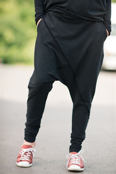 women harem pants urban style black sport pants eug fashion drop crotch pants drop crotch