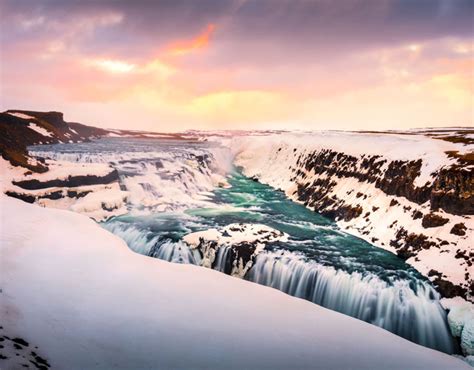 Dramatic Gullfoss Waterfall In Winter Iceland Worlds Majestic