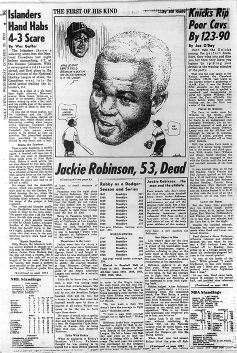 On jackie robinson day, april 15th, a look at the life of the man who broke baseball's color barrier. Jackie Robinson, baseball legend, dies at 53 in 1972 - NY ...