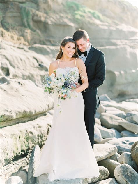Our Bride And Groom Taking Photos On The Cliffs On La Jolla At Their