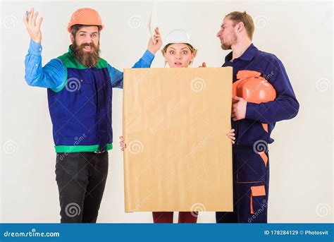 Men And Woman In Helmets Architects On Confused Face Stock Image Image Of Constructor