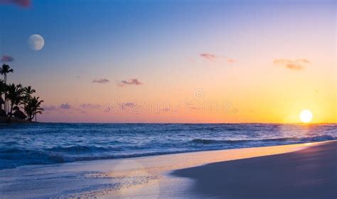 Art Beautiful Sunset Over The Tropical Beach Stock Photo Image Of