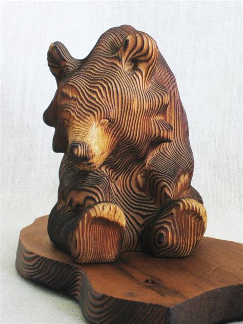 Vintage Kadian Folk Art Carving Wooden Bear Canada Sculpture Hand