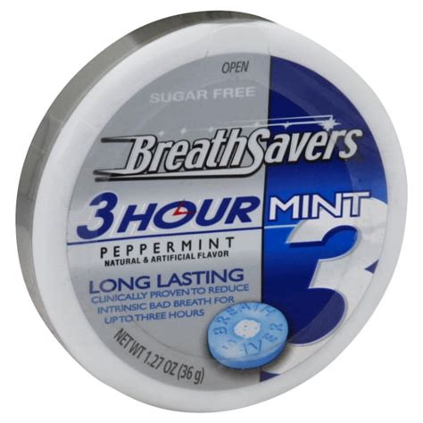 Breath Savers 3 Hour Peppermint Sugar Free Mints 127 Oz Plastic