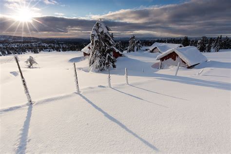 Sunrise Over Snowbound Norwegian Village Sunrise Village Scandinavia
