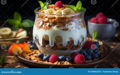 Comer Sano Fruta Fresca Yogurt Granola Una Delicia Gourmet Generada Por