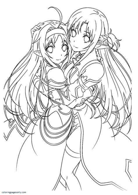 Yuki And Asuna Coloring Page Free Printable Coloring Pages