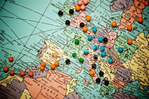 Travel Map With Push Pins Europe Stock Photos
