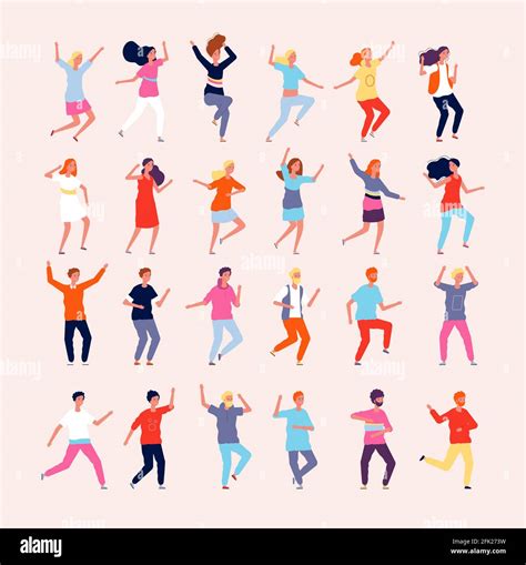 Dancing People Happy Characters Male And Female Dancers Vector Flat