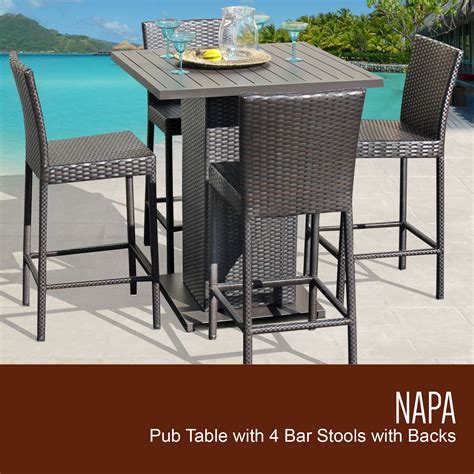 Napa Pub Table Set With Barstools 5 Piece Outdoor Wicker Patio Furniture