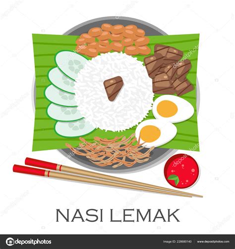 Malaysian Cuisine Nasi Lemak Steamed Rice Cooked Coconut Milk Served