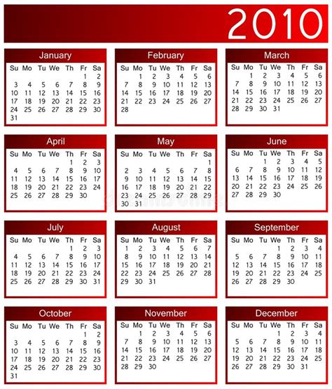 Year 2010 Calendar Stock Illustration Illustration Of Months 12386343