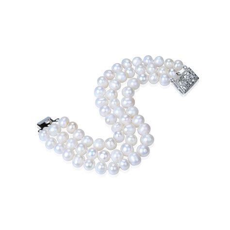 Three Strand White Freshwater Pearl Bracelet