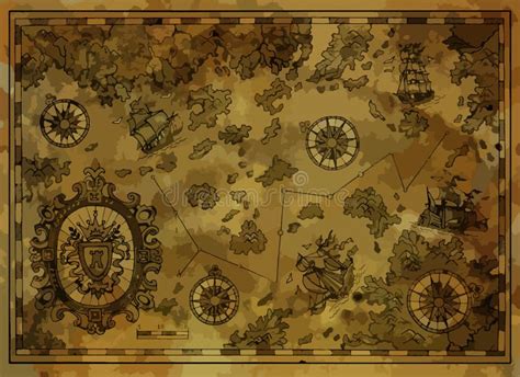 Old Pirates Treasure Map With Compass Background Stock Illustration Illustration Of Backdrop