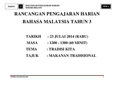 Rancangan pelajaran tahunanbahasa melayu tahun 6. (DOC) Rancangan Pengajaran Harian Bahasa Malaysia Tahun 3 ...