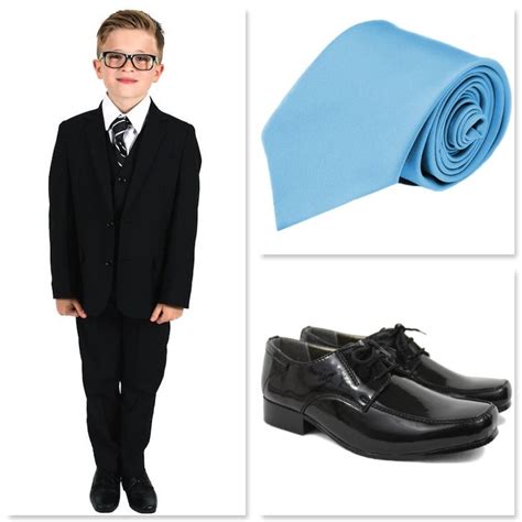 Boys Black Communion 5 Piece Suit Shoes And Tie Communion Suit Set