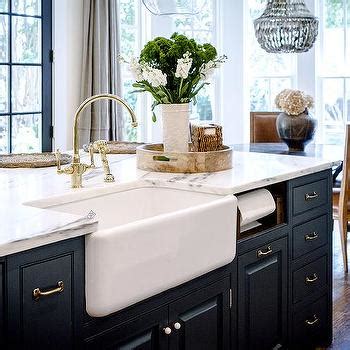 Huge sale on towel storage cabinet now on. Dark Stained Kitchen Island with Farm Sink Next To Built ...