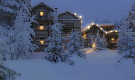 Lighted Cabins In Winter Forest 5k Retina Ultra Fond Décran Hd