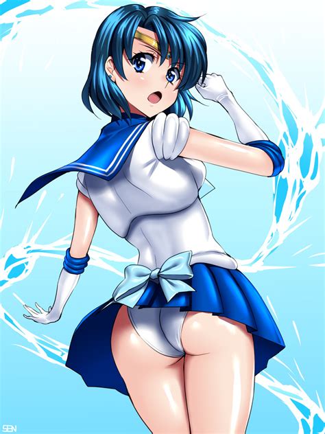 Rule 34 1girls Ami Mizuno Ass Attack Bishoujo Senshi Sailor Moon Blue Eyes Blue Hair Blue