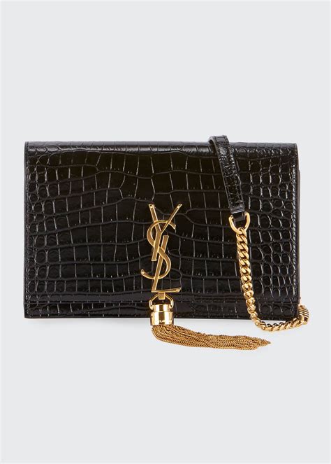 Saint Laurent Kate Monogram Ysl Tassel Croco Wallet On Chain Bag