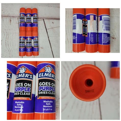 6 Elmers Glue Stick Goes On Purple Dries Clear 077oz Washable Non