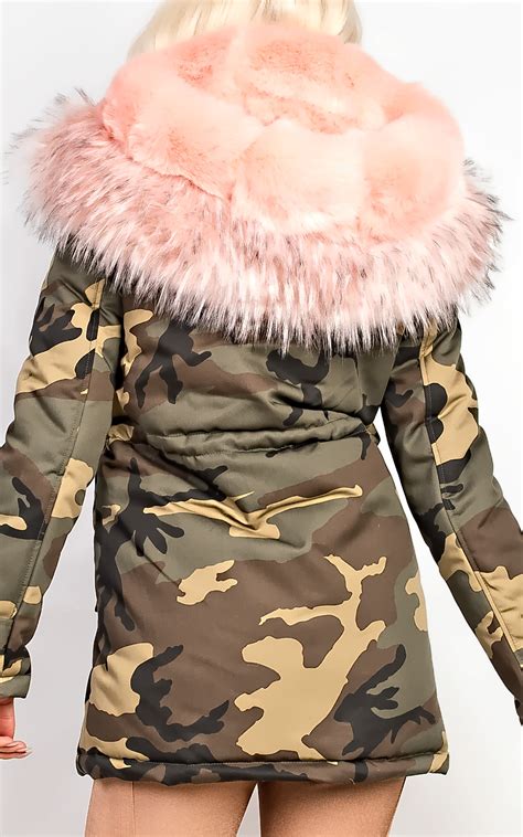 Womens Ladies Stunning Faux Fur Lined Hooded Parka Camo Jacket Ebay