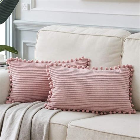 Fancy Homi 2 Pack Blush Pink Lumbar Decorative Throw Pillow Covers