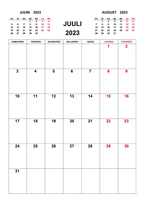 Kalender Juuli 2023 Kalendridsu Tasuta Eestikeelsed Kalendrid
