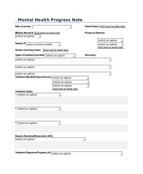Behavioral Health Mental Health Progress Note Template