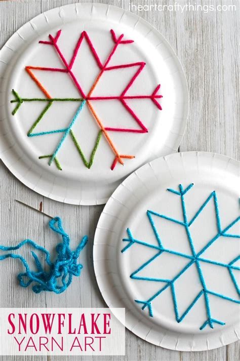 Paper Plate Snowflake Yarn Art Easy Crafts For Kids Winter Diy