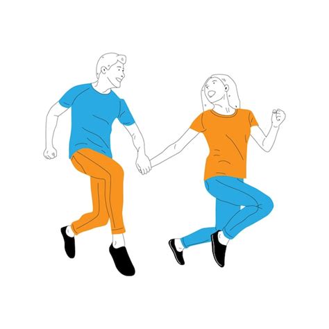 Premium Vector Illustration Of A Man And Woman Couple Jumping For Joy