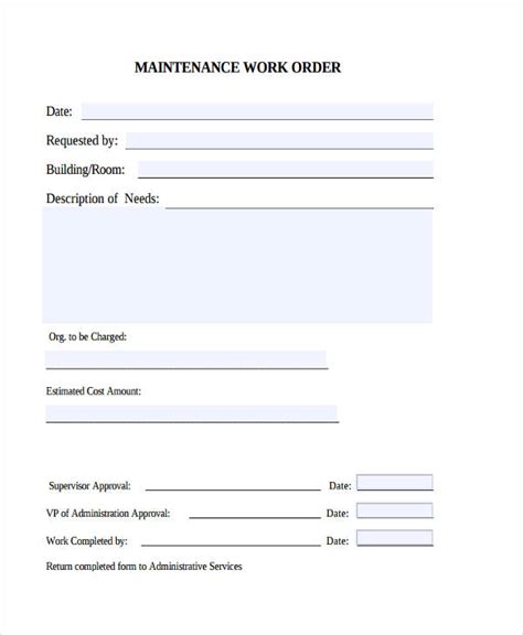 Generic Work Order Form Printable Purchase Order