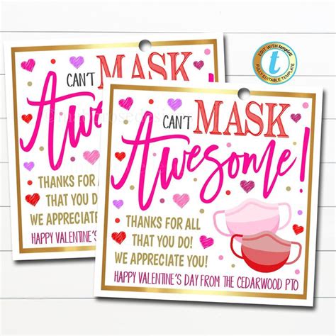 Valentines Face Mask Gift Tag Thank You Frontline Essential Worker