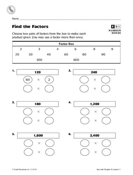 Factoring Numbers Worksheet 3rd Grade