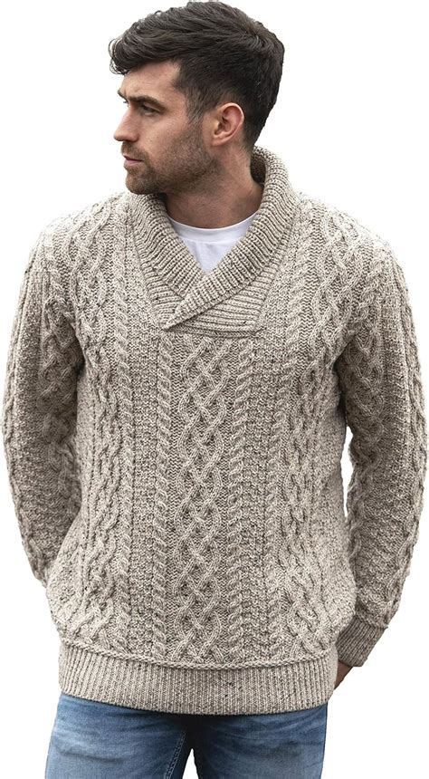 Aran Crafts Mens Soft Wool Cable Knit Shawl Collar Sweater Sh5065 Sm
