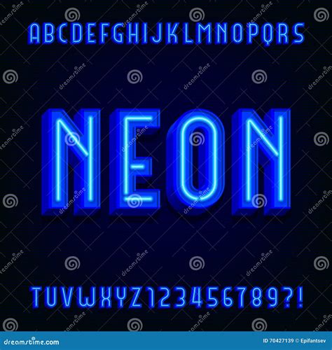 Neon Alphabet Vector Font 3d Type Letters With Blue Neon Tubes And