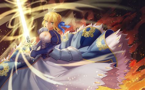 Wallpaper Blonde Anime Dress Armor Sword Fate Stay Night Saber