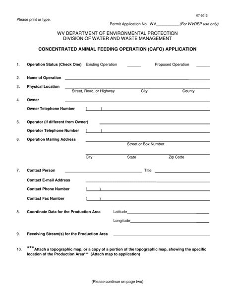 West Virginia Concentrated Animal Feeding Operation Cafo Application