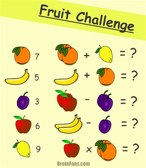 Fruit Math Challenge Kids Riddles Logic Puzzle Brainfans