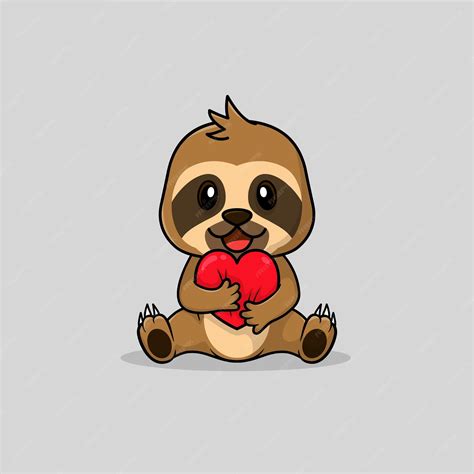 Premium Vector Vector Cute Baby Sloth Cartoon Holding Love Icon Flat