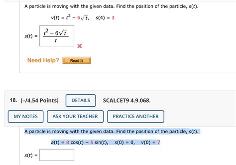 solved a particle is moving with the given data find the