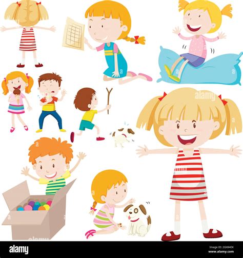 Many Children Doing Different Activities Stock Vector Image And Art Alamy