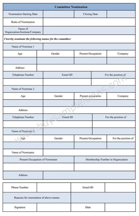 Committee Nomination Form Template