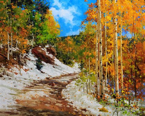 Golden Aspen Trees In Snow Painting By Gary Kim Fine Art America